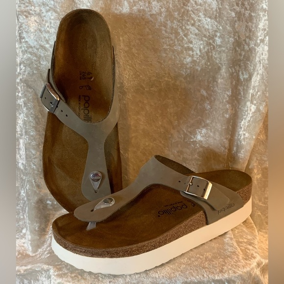 Birkenstock Papillio Gizeh Platform Sandal Green Nubuck Womens size 10 EU 41 - Picture 2 of 8